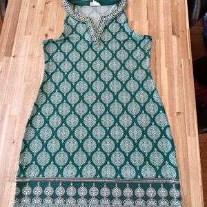 Chic Teal Patterned Sleeveless Dress